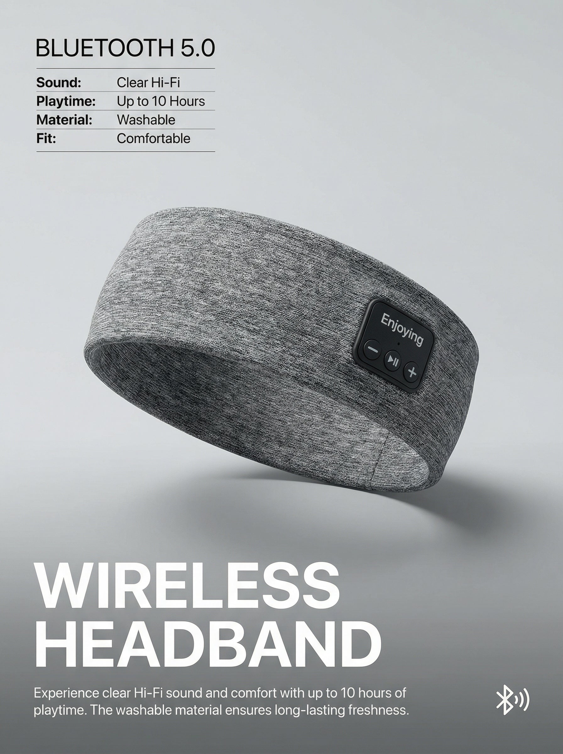 Bluetooth Sleep Headband – Wireless Headphones, Built-In Speakers, Comfortable Fabric, 10-Hour Battery Life