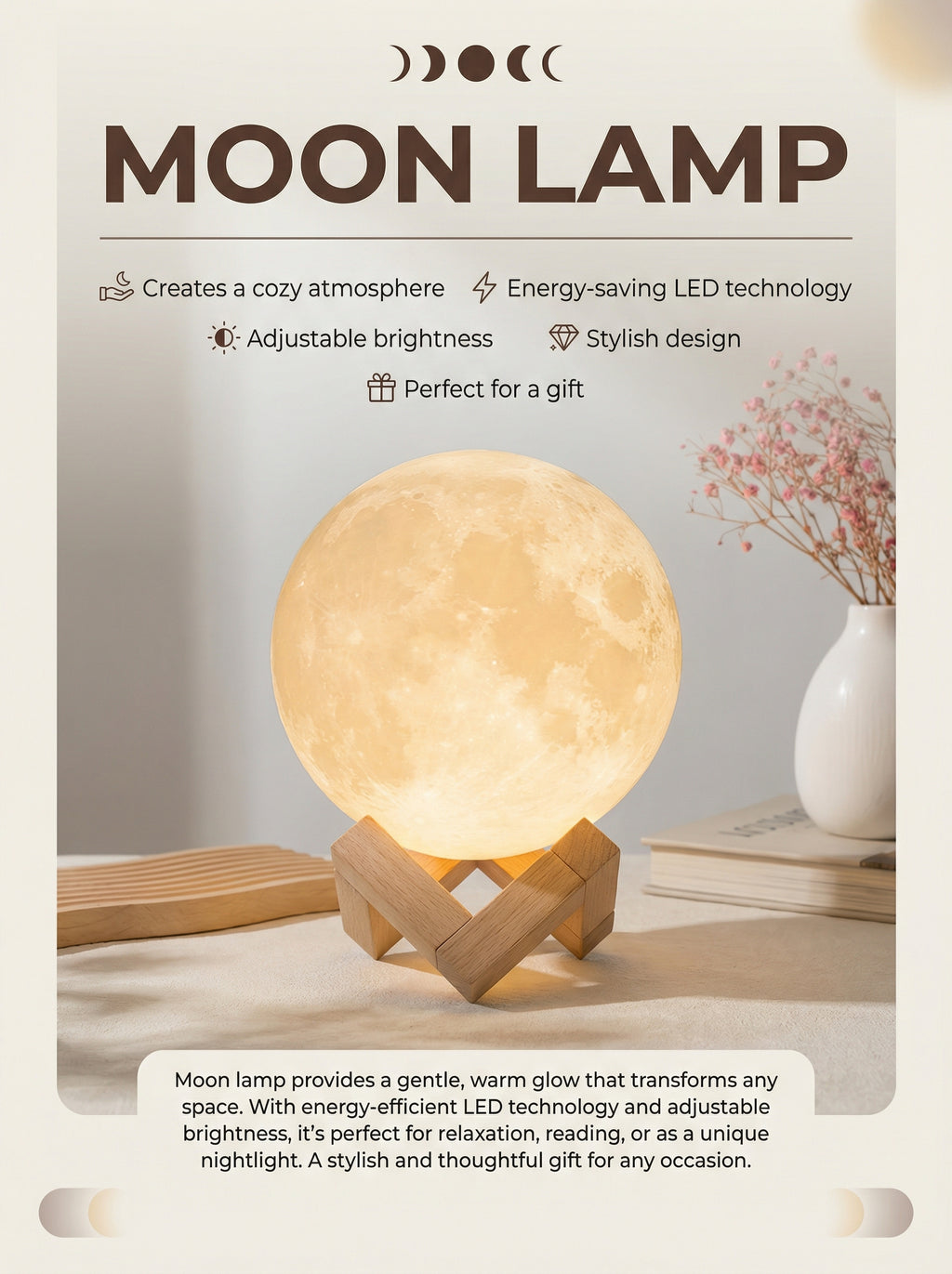 Moon Lamp - LED Night Light with Stand
