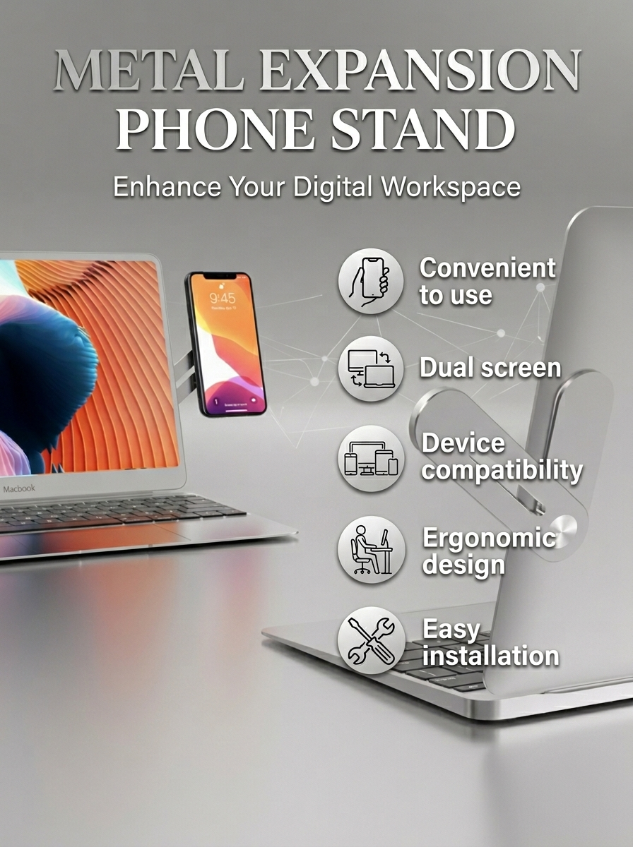 Laptop Side Phone Holder Mount Magnetic Adjustable Phone Stand Folding Monitor Expansion Phone Holder